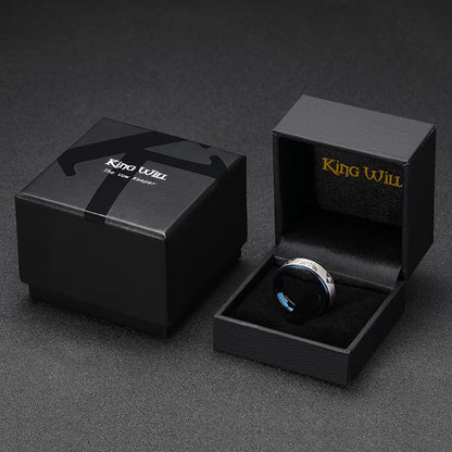 8Mm Mens Black/Blue Tungsten Carbide Wedding Ring Game-Themed Laser Pattern Ring Matte Finished Plated Stepped Beveled Edges