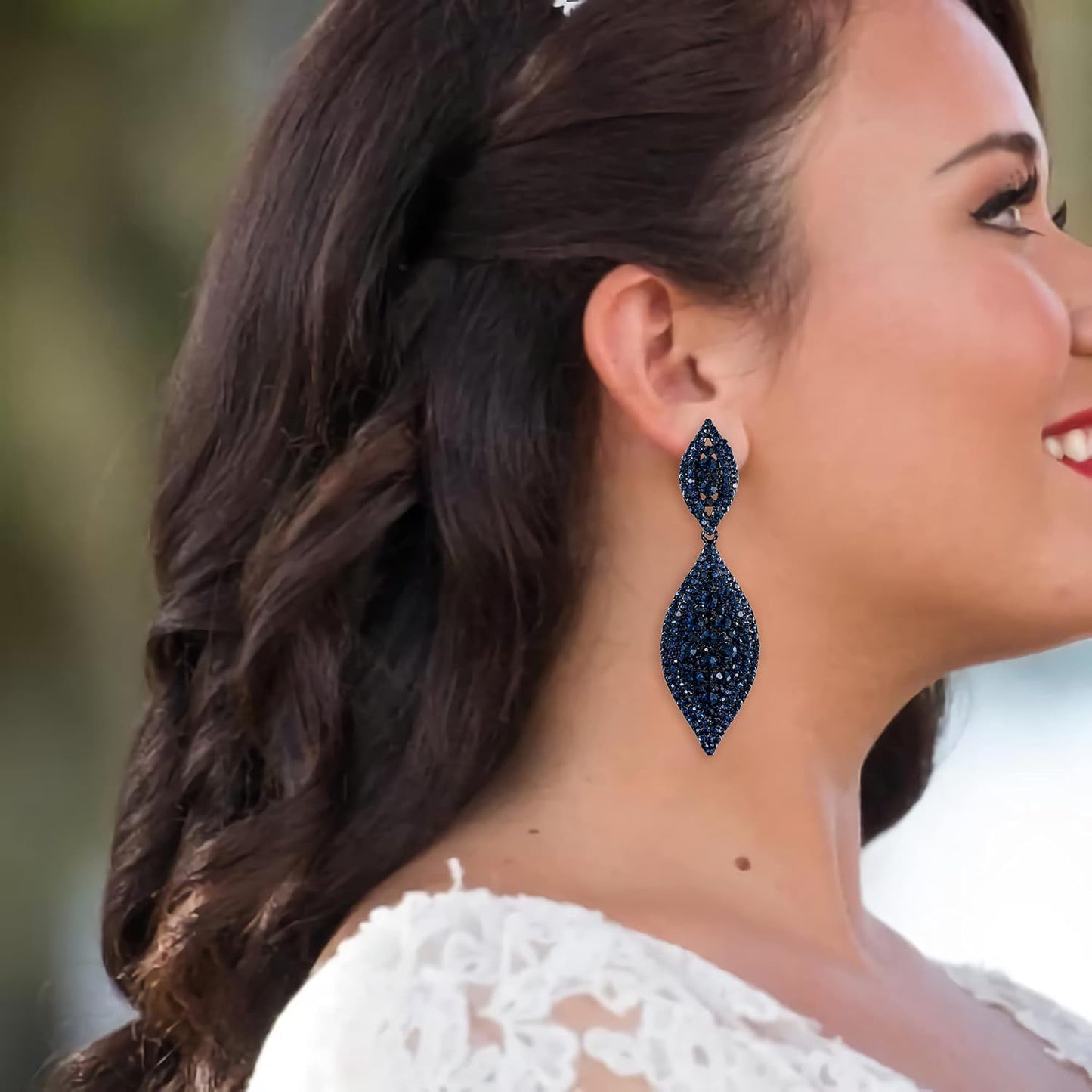 Women'S Rhinestone Crystal Wedding Bridal 2 Leaf Drop Dangle Chandelier Earrings