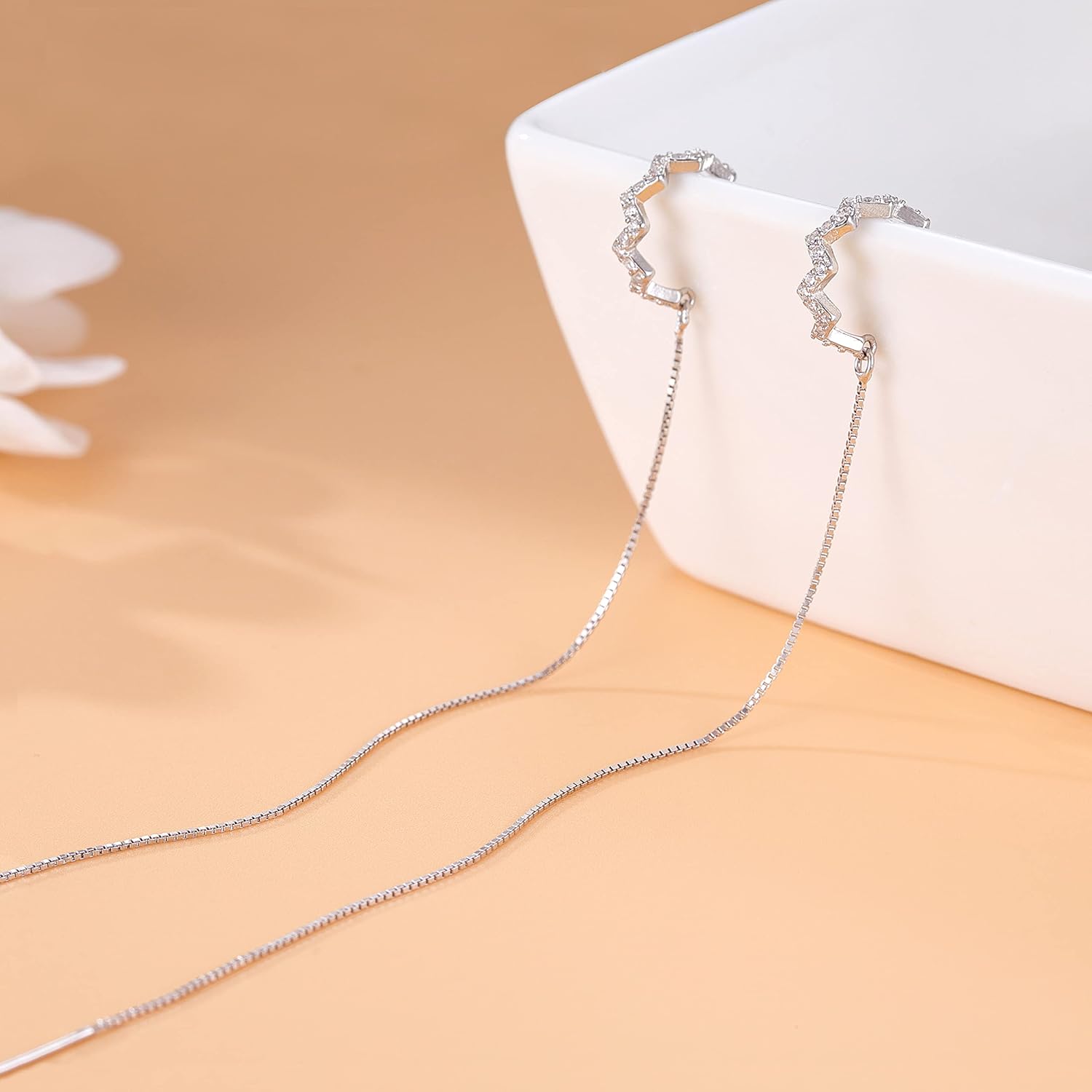 925 Sterling Silver Wave Cuff Earrings Wrap Tassel Earrings for Women Dangle Earrings Threader Chain