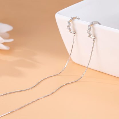 925 Sterling Silver Wave Cuff Earrings Wrap Tassel Earrings for Women Dangle Earrings Threader Chain