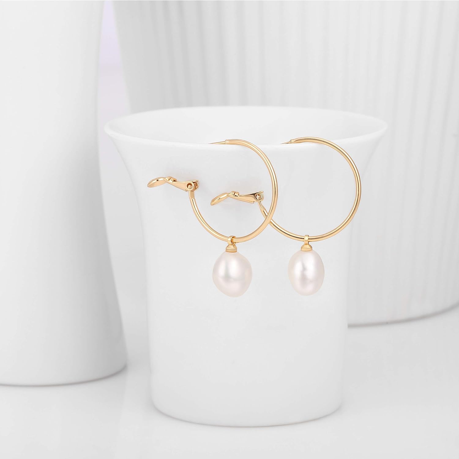 Gold Huggie Hoop Earrings with Charms Fashion Pearl Drop Dangle Earrings for Women Handmade Karma Circle Jewelry for Ladies Lightweight Pearl Earrings on Christmas…