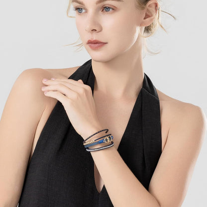 Boho Wrap Bracelets Leather Cuff Bangle Gold Beaded Bracelets for Women Stackable Infinity Bracelets Jewelry Gift Mom with Magnetic Clasp