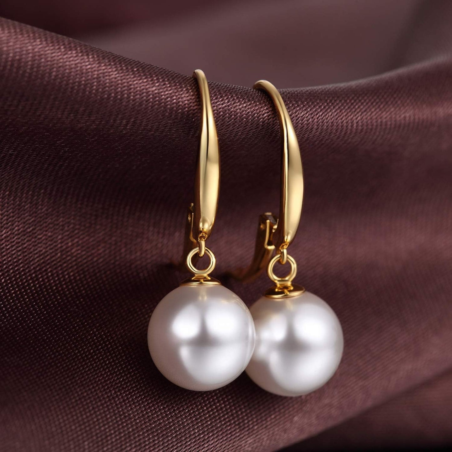 925 Sterling Silver Pearl Dangle Earrings for Women, Cubic Zirconia Pearl Earrings, 8MM-10MM