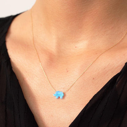 14K Solid Gold Elephant Necklace for Women