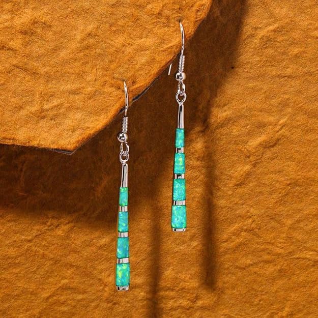 Opal Drop Earrings - Silver or Gold Plated Dangle Bar Jewelry for Women, Gems Earrings 2 1/8"