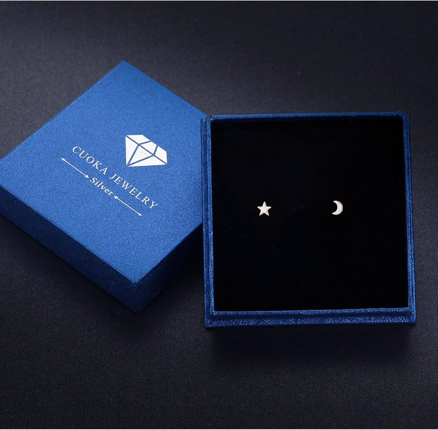 925 Sterling Silver Moon Star Sun Earrings, Opal Celestial Studs Earrings Delicate Moon Star Sun Earrings Jewelry Birthday Graduation Gift for Women