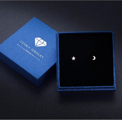 925 Sterling Silver Moon Star Sun Earrings, Opal Celestial Studs Earrings Delicate Moon Star Sun Earrings Jewelry Birthday Graduation Gift for Women