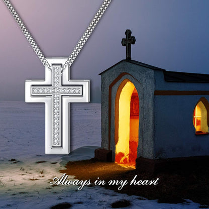 925 Sterling Silver Matching Cross CZ Necklaces– Set of 2