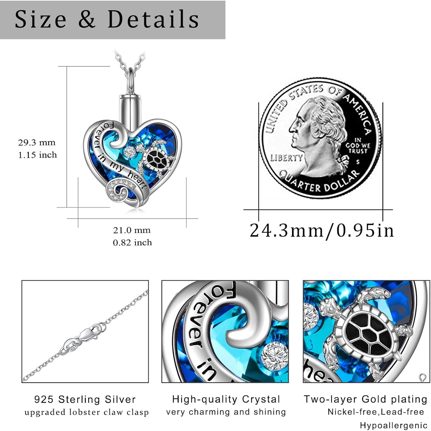 Urn Necklaces for Ashes Sterling Silver Cremation Jewelry for Ashes Urns for Human Ashes Pendant Necklace with Funnel Filler Kit