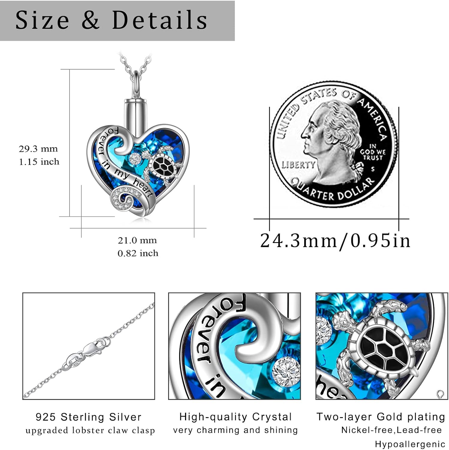 Urn Necklaces for Ashes Sterling Silver Cremation Jewelry for Ashes Urns for Human Ashes Pendant Necklace with Funnel Filler Kit