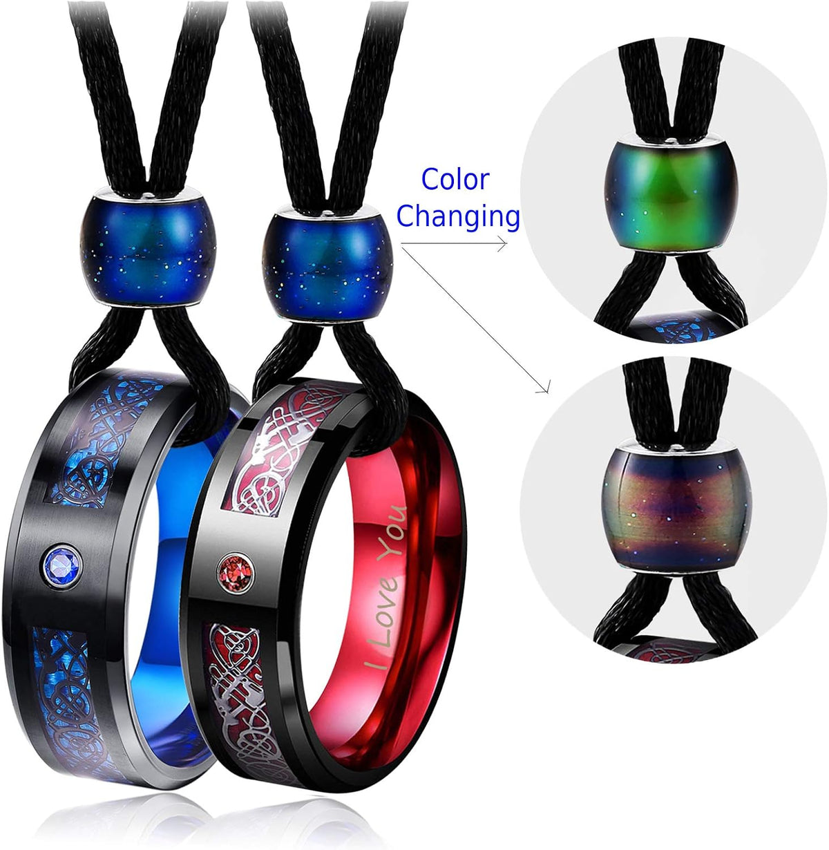 Tungsten Steel I Love You Matching Couple Ring Necklaces– Set of 2