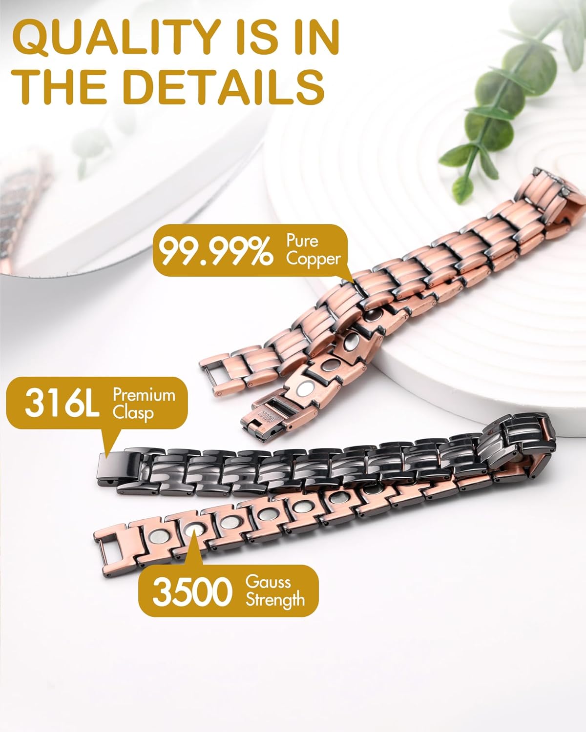 Copper Bracelet for Men-Magnetic Bracelets 99.99% Pure Copper Jewelry Gift with Adjustable Sizing Tool, Magnetic Field Therapy Jewelry