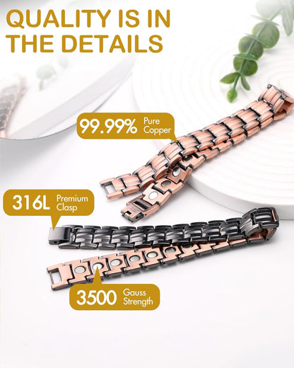 Copper Bracelet for Men-Magnetic Bracelets 99.99% Pure Copper Jewelry Gift with Adjustable Sizing Tool, Magnetic Field Therapy Jewelry