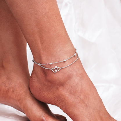 Womens Sterling Silver Created Opal Layered Anklet Bracelet Dainty Beaded Chain Adjustable 11" Best Friend Anklet