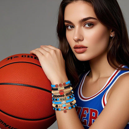 Blue & Black Basketball Beaded Friendship Bracelets: 8-Piece Set