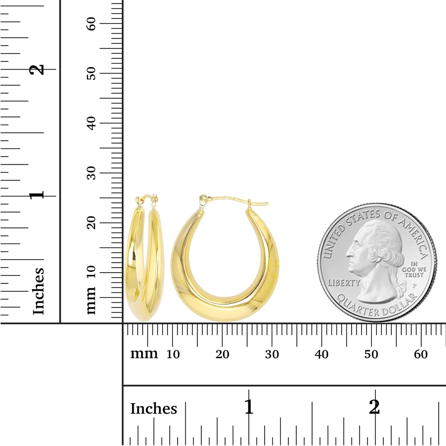 14K Yellow Gold High Polished Oval Hoop Earrings with Hinged Clasp | Various Sizes & Design | Yellow Gold Hoops | Solid 14K Gold Earrings Gold for Women