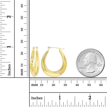 14K Yellow Gold High Polished Oval Hoop Earrings with Hinged Clasp | Various Sizes & Design | Yellow Gold Hoops | Solid 14K Gold Earrings Gold for Women