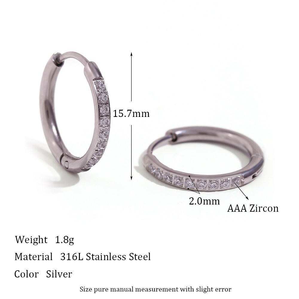 Women'S Fashion Titanium Steel Rounded Edge Zircon Earrings