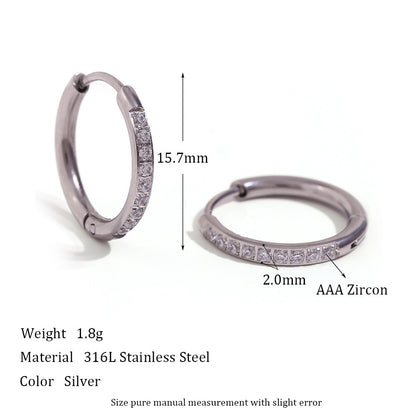 Women'S Fashion Titanium Steel Rounded Edge Zircon Earrings