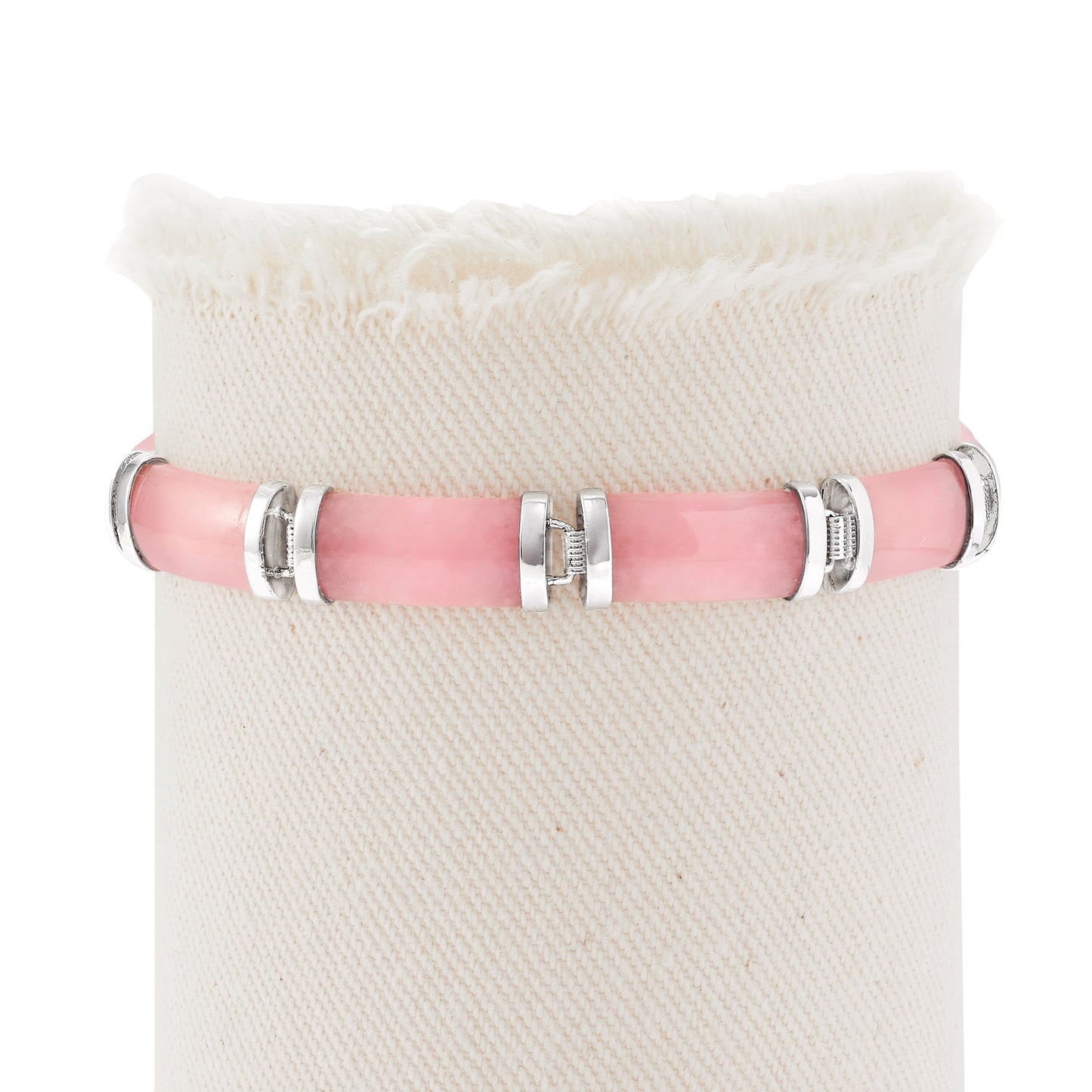Pink Jade "Good Fortune" Bracelet in Sterling Silver, Women'S, Adult