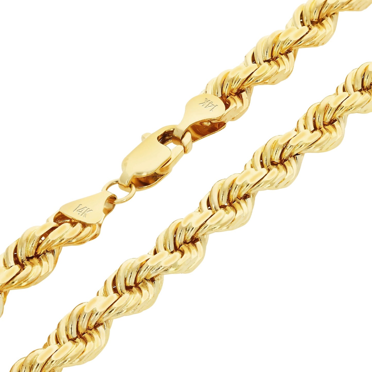 14K Yellow Gold 7Mm Rope Chain Diamond Cut Bracelet (7.5"-9") Italian Jewelry for Men