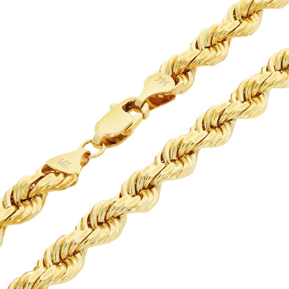 14K Yellow Gold 7Mm Rope Chain Diamond Cut Bracelet (7.5"-9") Italian Jewelry for Men
