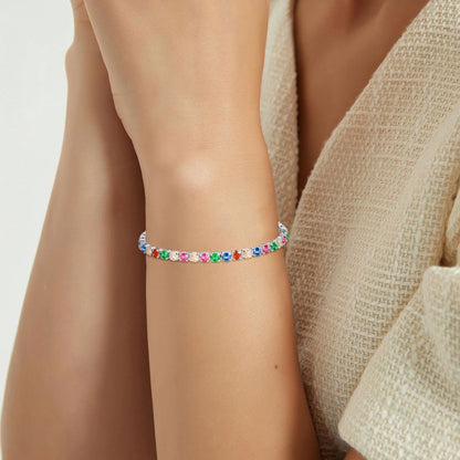 18K White Gold Plated Tennis Bracelets for Women Girls CZ S925 Sterling Silver Colorful Birthstone Bracelets Wedding Birthday Jewelry Gifts Ideas Teen Tween Girlfriend Daughter Mom Kids Age