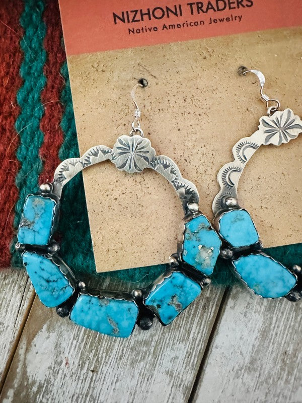 Navajo Turquoise & Sterling Silver Dangle Hoop Ear