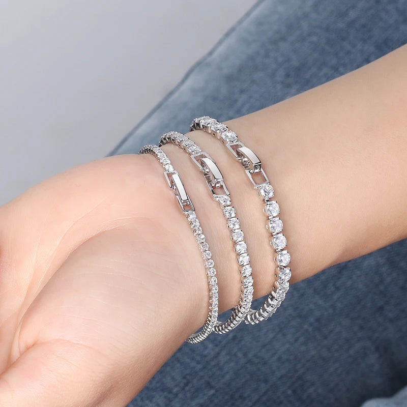 4Mm round Cut Tennis Bracelet in 925 Sterling Silver White Gold Woman Men Bracelets Bangle Jewelry Hand Chain SB94