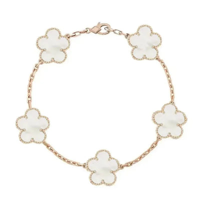 Clover Bracelet for Men and Women Jewelry Leaf Bracelets 18K Gold Silver Plate Agate Diamond Fashion Charm Chain Wedding Gift Party