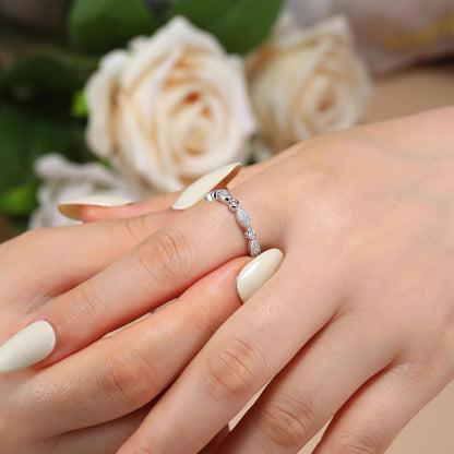 Moissanite Wedding Band Milgrain Marquise Half Eternity Ring 925 Sterling Silver Band D Color VVS1 Lab Created Half Eternity Stackable Rings for Women