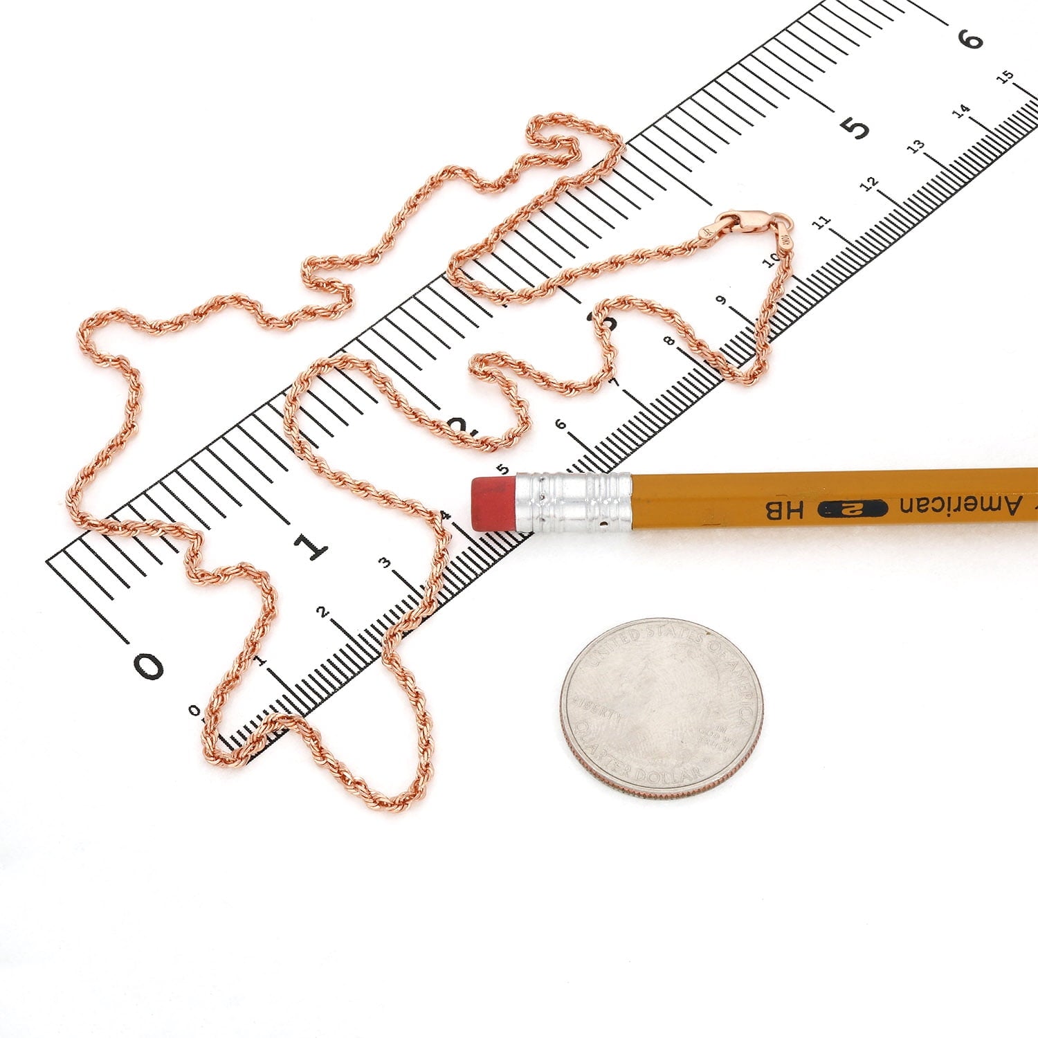 Solid 10K Rose Gold 2.2Mm Rope Link Chain Necklace 18"-22"