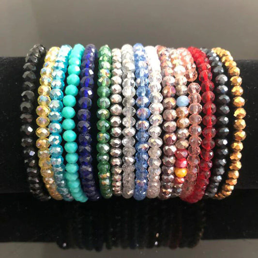 Handmade Women'S 4Mm Rhinestone Crystal Beaded round Glass Beads Stretch Bracelet Femme Bangle Bracelets Women Girl Wrap Jewelry
