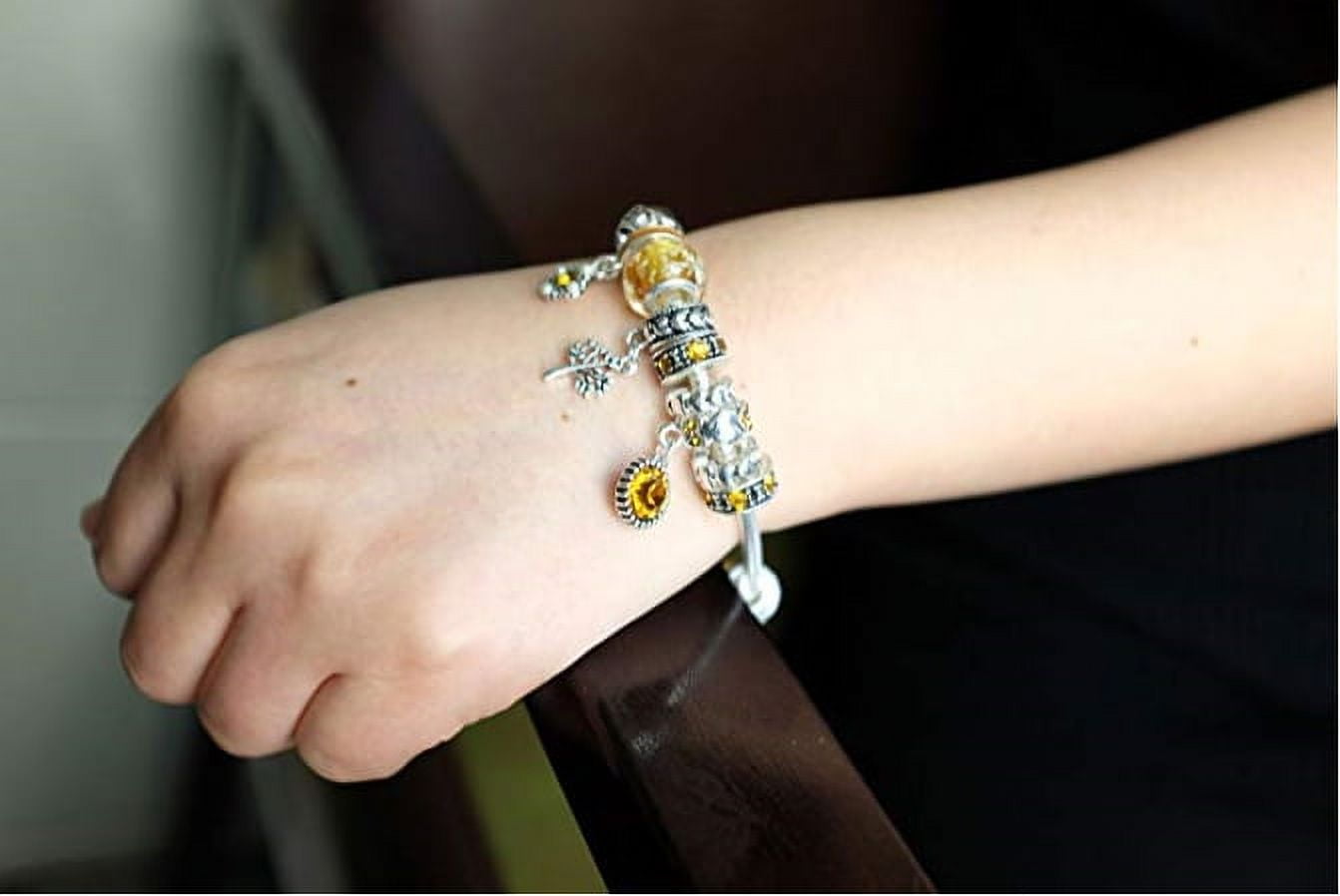 Birthstone Bracelet Multi-Color Charm Beads Silvertone