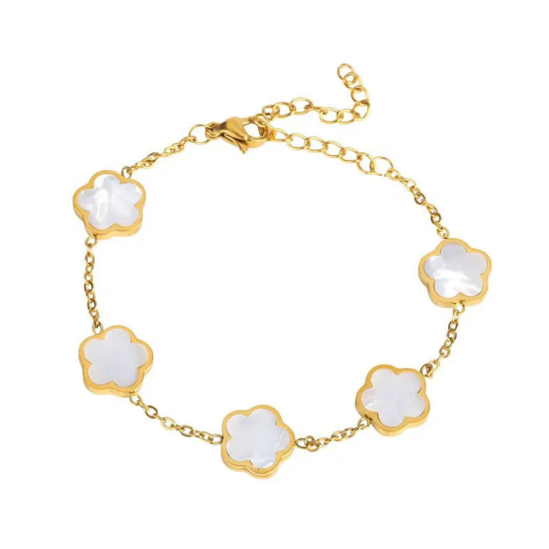 Y2K Plant Clover Flower Charm Stainless Steel Bracelets for Women Five Leaves Bracelet Gold Color Hand Chains Girls Wristband