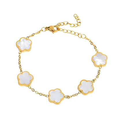 Y2K Plant Clover Flower Charm Stainless Steel Bracelets for Women Five Leaves Bracelet Gold Color Hand Chains Girls Wristband