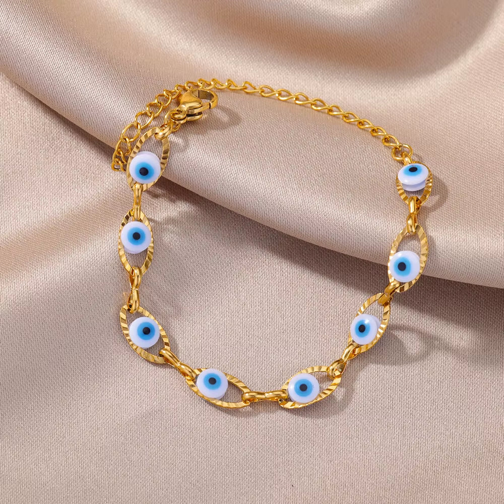 Gothic Rainbow Evil Eye Bracelets for Women Stainless Steel Gold Color Turkish Demon Chain Charm Bracelet Summer Beach Jewelry