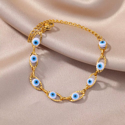 Gothic Rainbow Evil Eye Bracelets for Women Stainless Steel Gold Color Turkish Demon Chain Charm Bracelet Summer Beach Jewelry