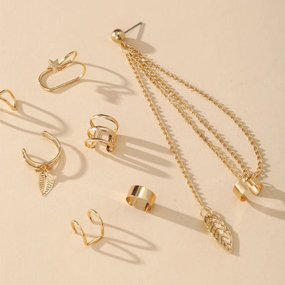 7Pcs Ear Cuff Fake Lip Helix Cartilage Clip on Wrap Earrings Kit Non Piercing Tassel Drop Earrings Jewelry Set for Women