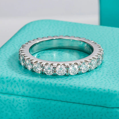 3Mm Eternity Moissanite Wedding Band Ring, Total 2.2Ct D Color Lab Diamond 18K Gold Plated Silver Ring for Women with Certificate
