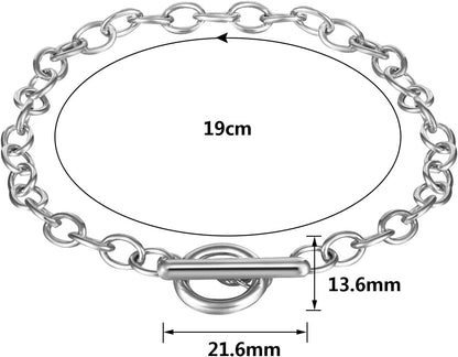 12 Pieces Chain Bracelets for Jewelry Making Alloy Metal Plated Link Bracelet Chains Kit with Ot Toggle Clasps Charms Minimalist Jewelry for Men Women Diy(Silver)