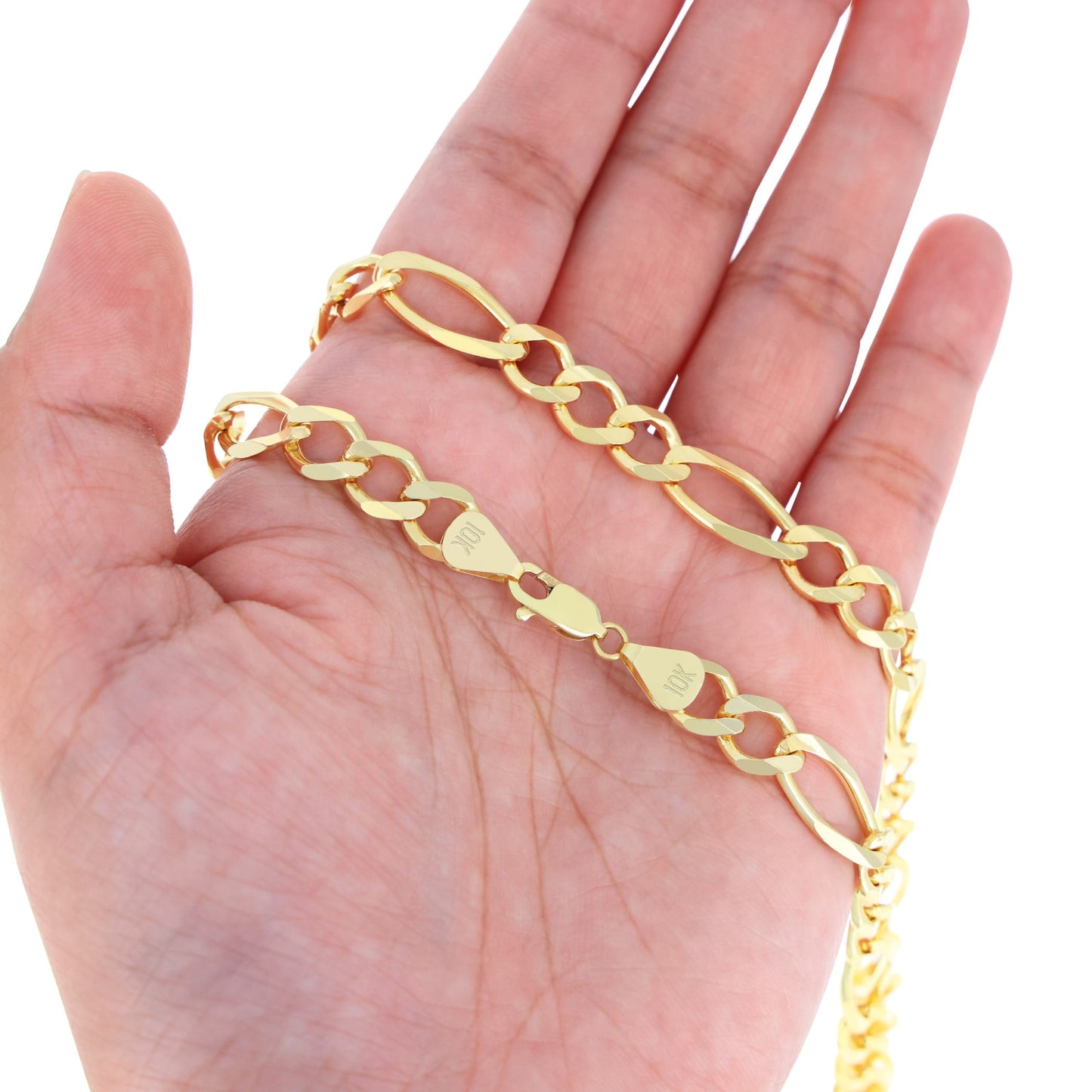 10K Real Yellow Gold Solid Figaro Link 8Mm Thick Chain Bracelet (7"-9") Italian Jewelry for Men