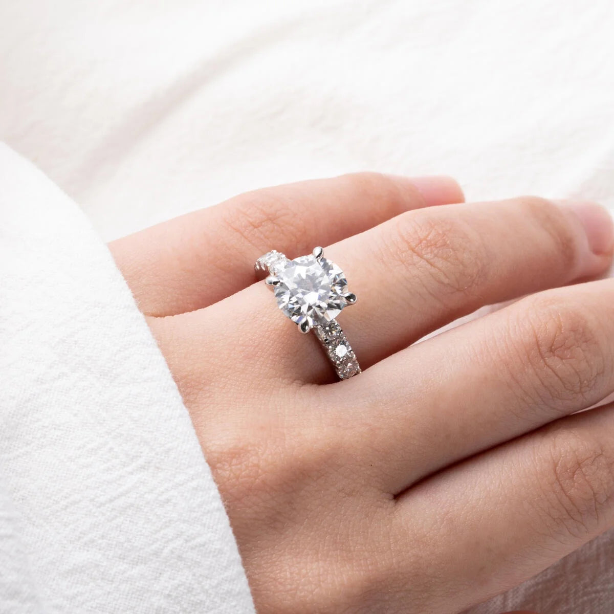 Moissanite Engagement Ring,4.3Cttw D Color round Cut, Gold Plated Sterling Silver Promise Anniversary Ring for Women