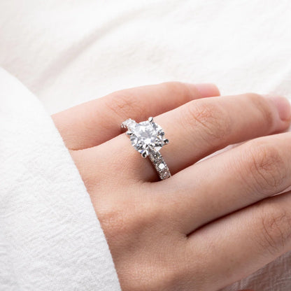 Moissanite Engagement Ring,4.3Cttw D Color round Cut, Gold Plated Sterling Silver Promise Anniversary Ring for Women