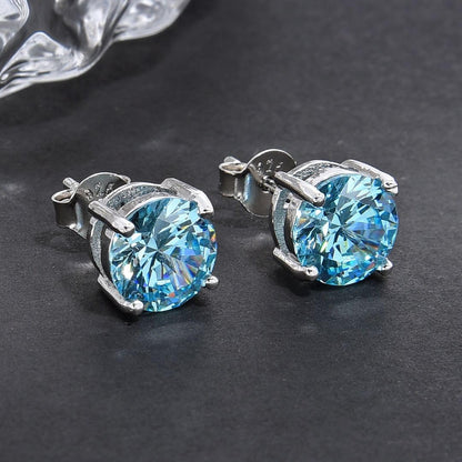 925 Sterling Silver Blue CZ Birthstone Stud Earrings