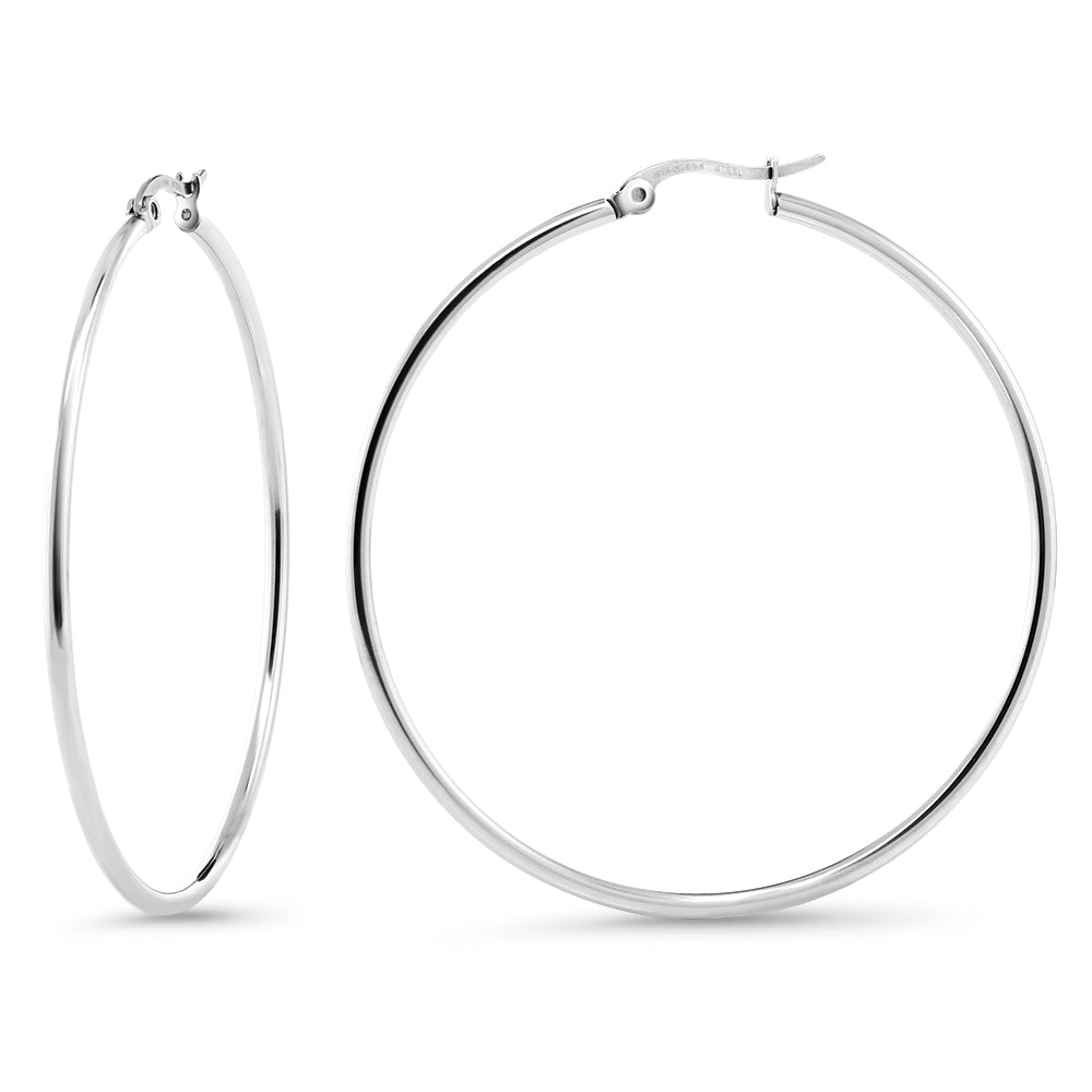 Stunning Stainless Steel Hoop Set of Two Earrings (50Mm Diameter) Two-Pair Set