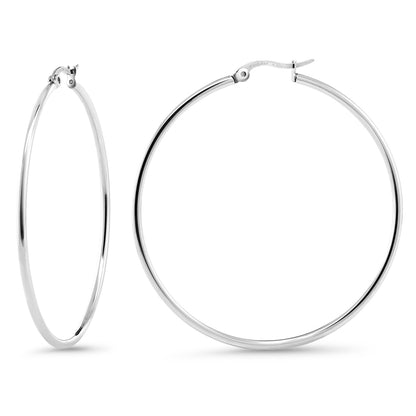 Stunning Stainless Steel Hoop Set of Two Earrings (50Mm Diameter) Two-Pair Set