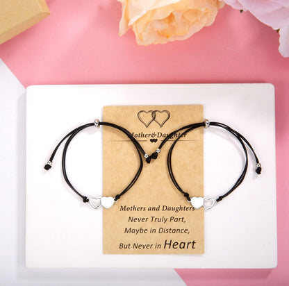 Mother Daughter Bracelets Set for 2, 3, 4, 5, 6, Heart Wish Matching Bracelets for Mom and Daughter, Birthday Christmas Gifts for Mom from Daughter