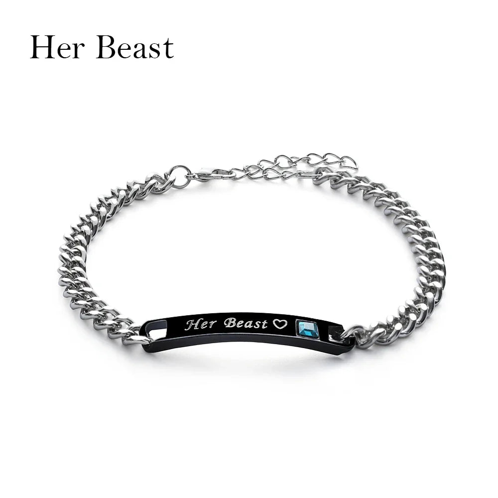 Love Bangle Men and Women Couple Bracelets Her King His Queen Titanium Steel Couple Bracelets Charm Wrist Chain Valentine'S Gift