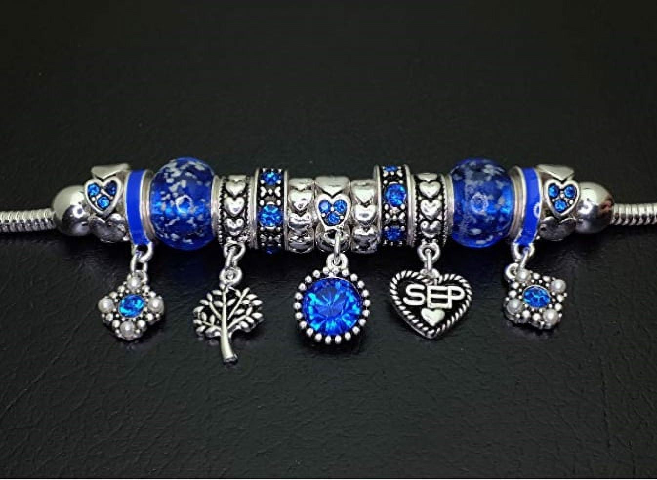Birthstone Bracelet Multi-Color Charm Beads Silvertone